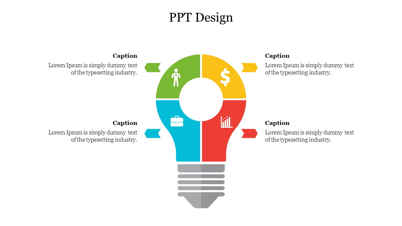 Creative infographic in the form of a lightbulb, showcasing business concepts in four quadrants.