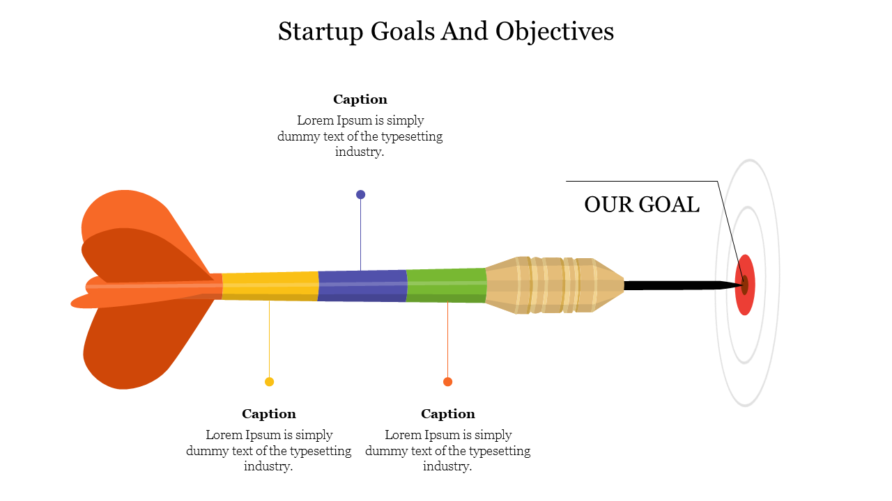 Illustration of a colorful dart hitting a bullseye, with three placeholders text highlighting different parts.