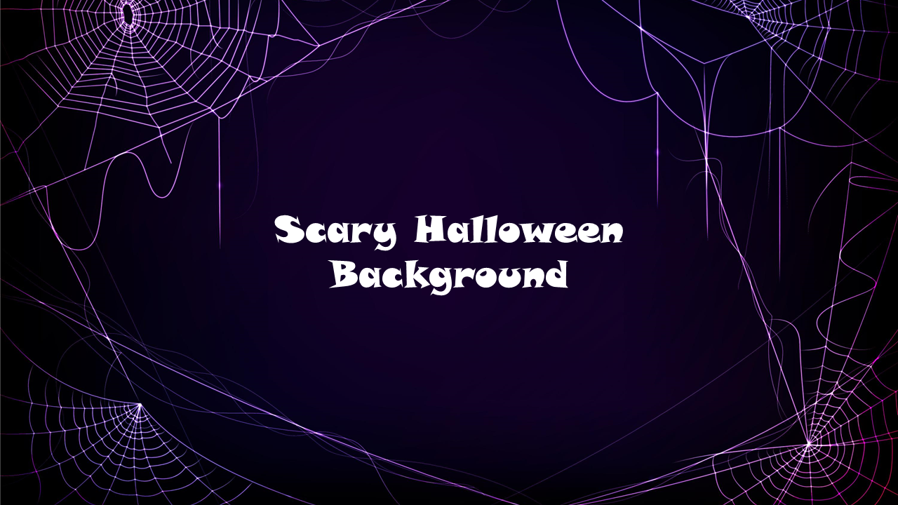 A spooky scary Halloween background with spider webs and eerie lighting on a dark backdrop.