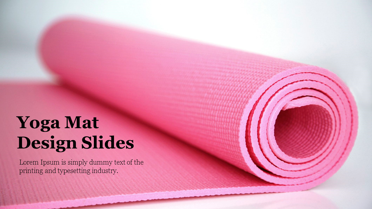 Close-up of a rolled pink yoga mat with text overlay for yoga place with a placeholder text area.