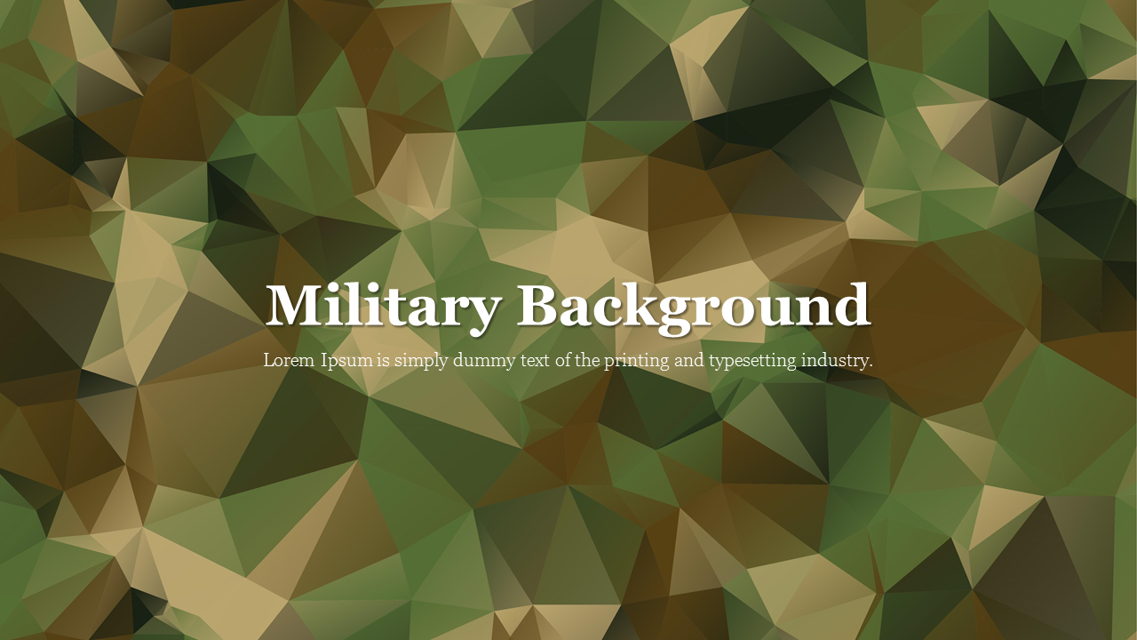 Abstract military camouflage background slide with geometric patterns in shades of green and brown with a text area.