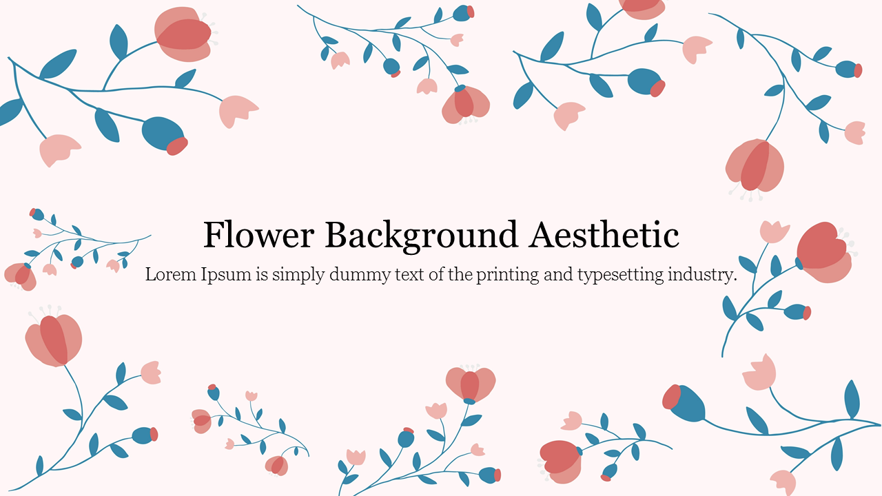 Aesthetic presentation background with flower illustrations in pink and blue framing the slide, highlighting the title.