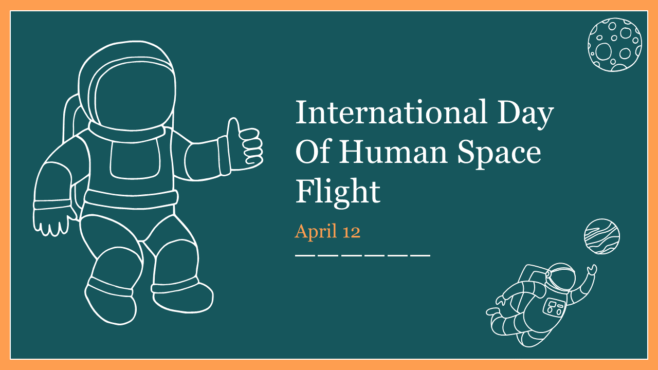 Illustration celebrating the International day of Human Space Flight, featuring a cartoon astronaut giving a thumbs up.