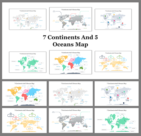 7 Continents and 5 Oceans Map PPT and Google Slides Themes