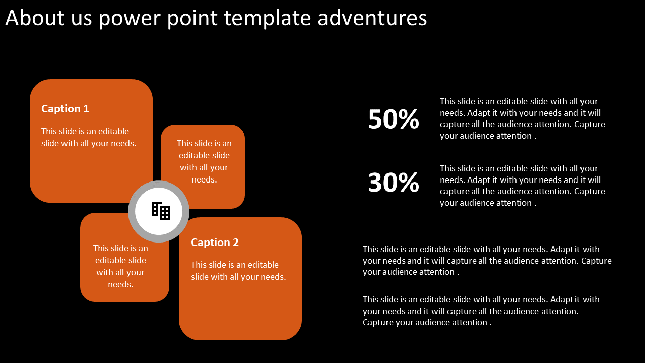 Infographic with two orange caption boxes on a black background, featuring text and percentages for business details.