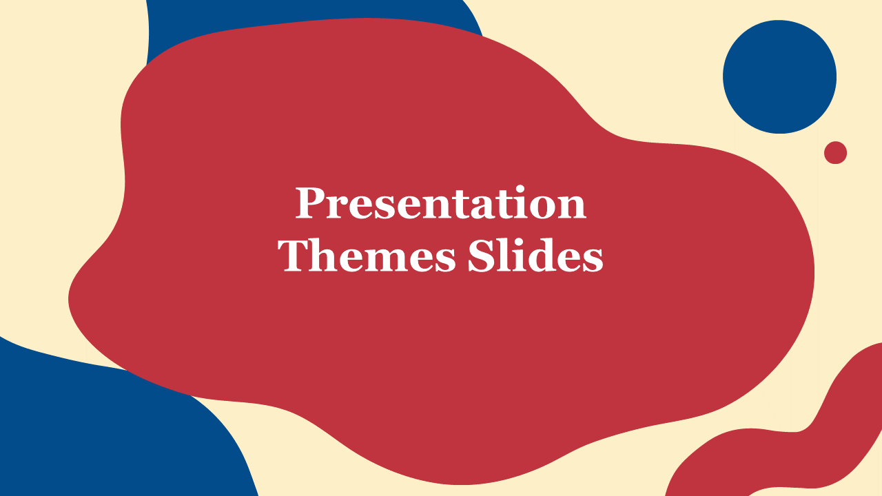 Creative PowerPoint presentation theme slide with dynamic red and blue shapes and text.