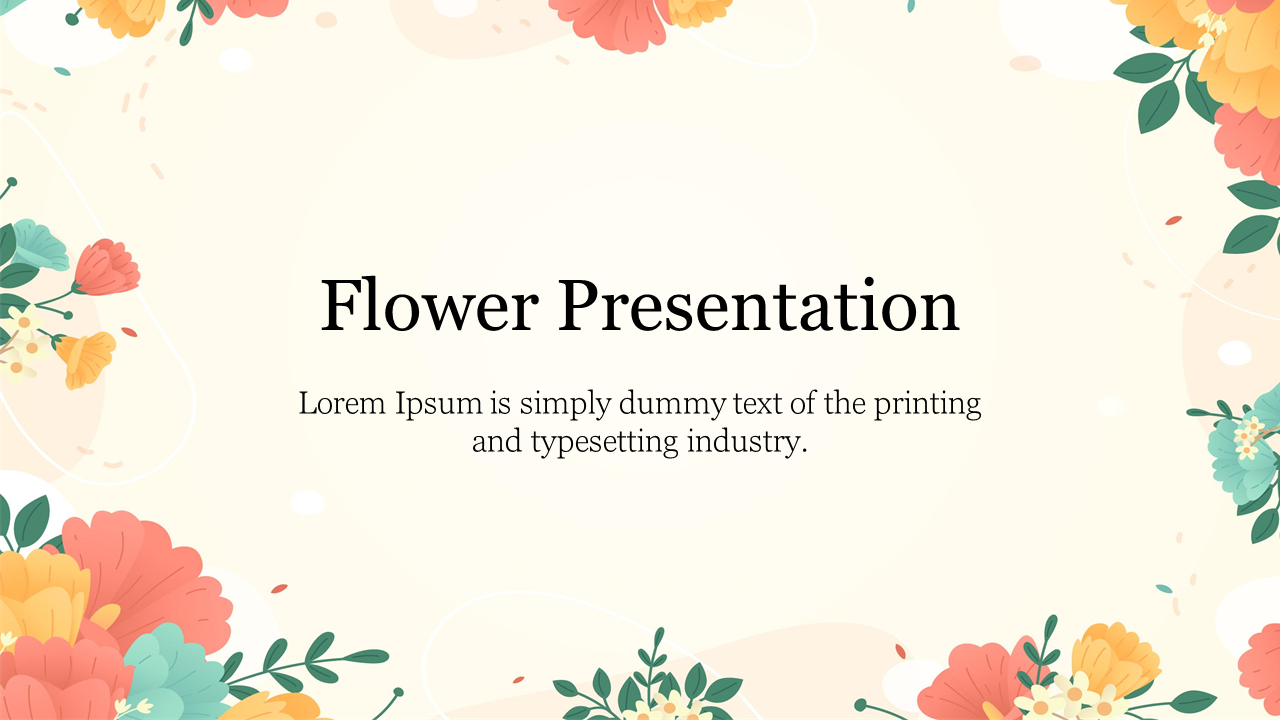 Floral border with pastel flowers on a cream background, centered title, and placeholder text.