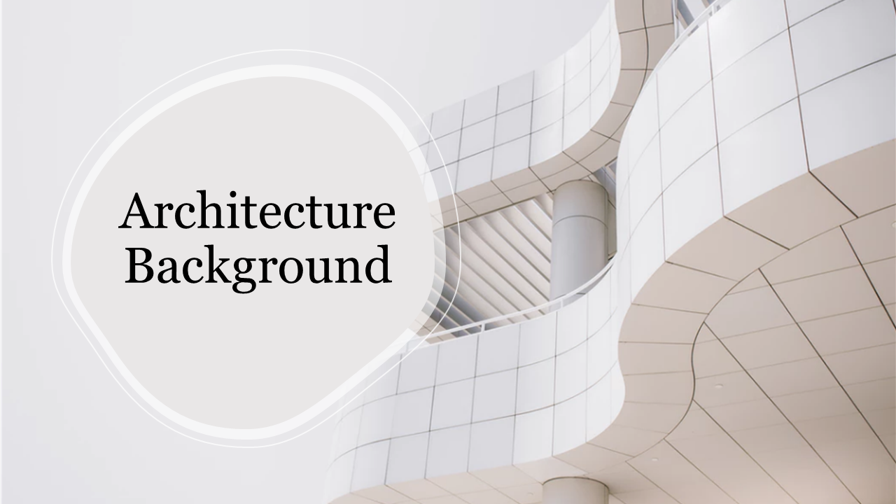 Modern architectural building background slide with sleek curved lines and a title text area.