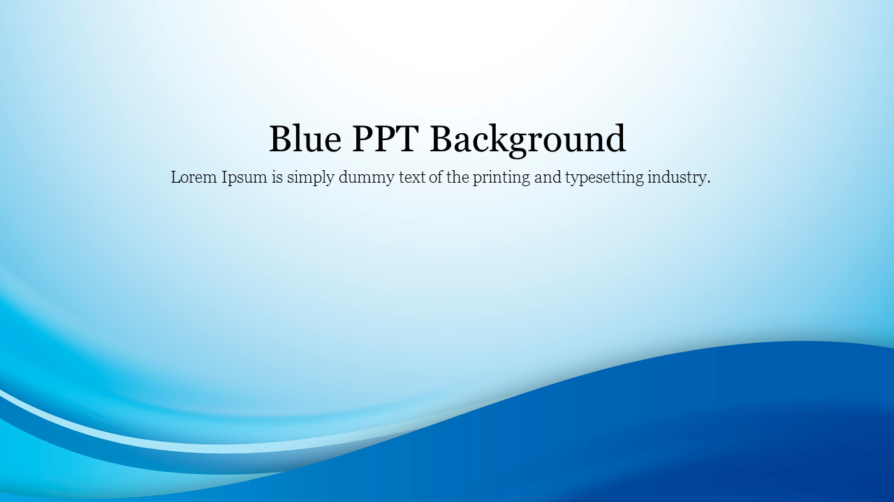 Slide featuring a blue gradient background with a smooth flowing wave design and placeholder text.