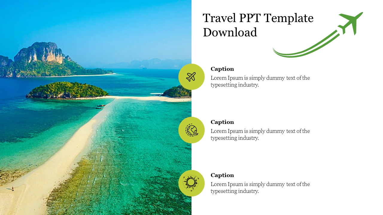 A scenic view of a tropical island with blue waters and sandy beaches with icons and text captions.