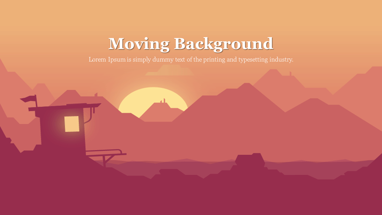 A moving background for Google Slides presentation showcasing a serene sunset with mountains and a watchtower silhouette.