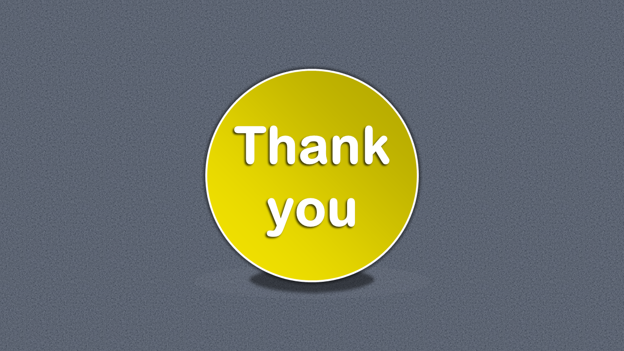 Thank you message inside a bright yellow circle, placed on a textured gray background.