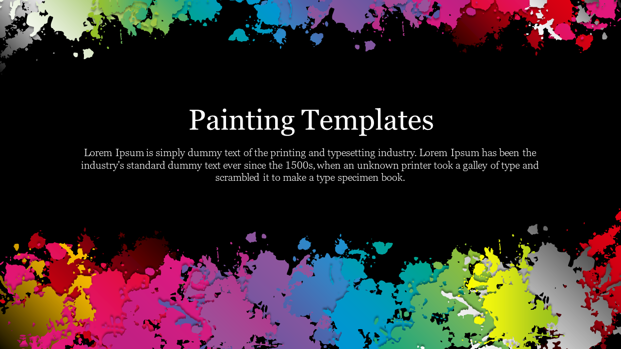 Abstract paint slide splatters in various colors frame a black center with the title text.