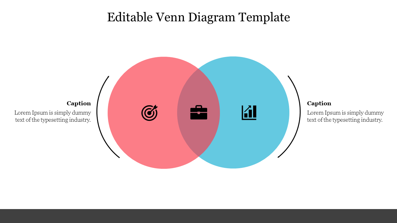 Two intersecting circles in red and blue, highlighting icons in black, each with caption on both sides.