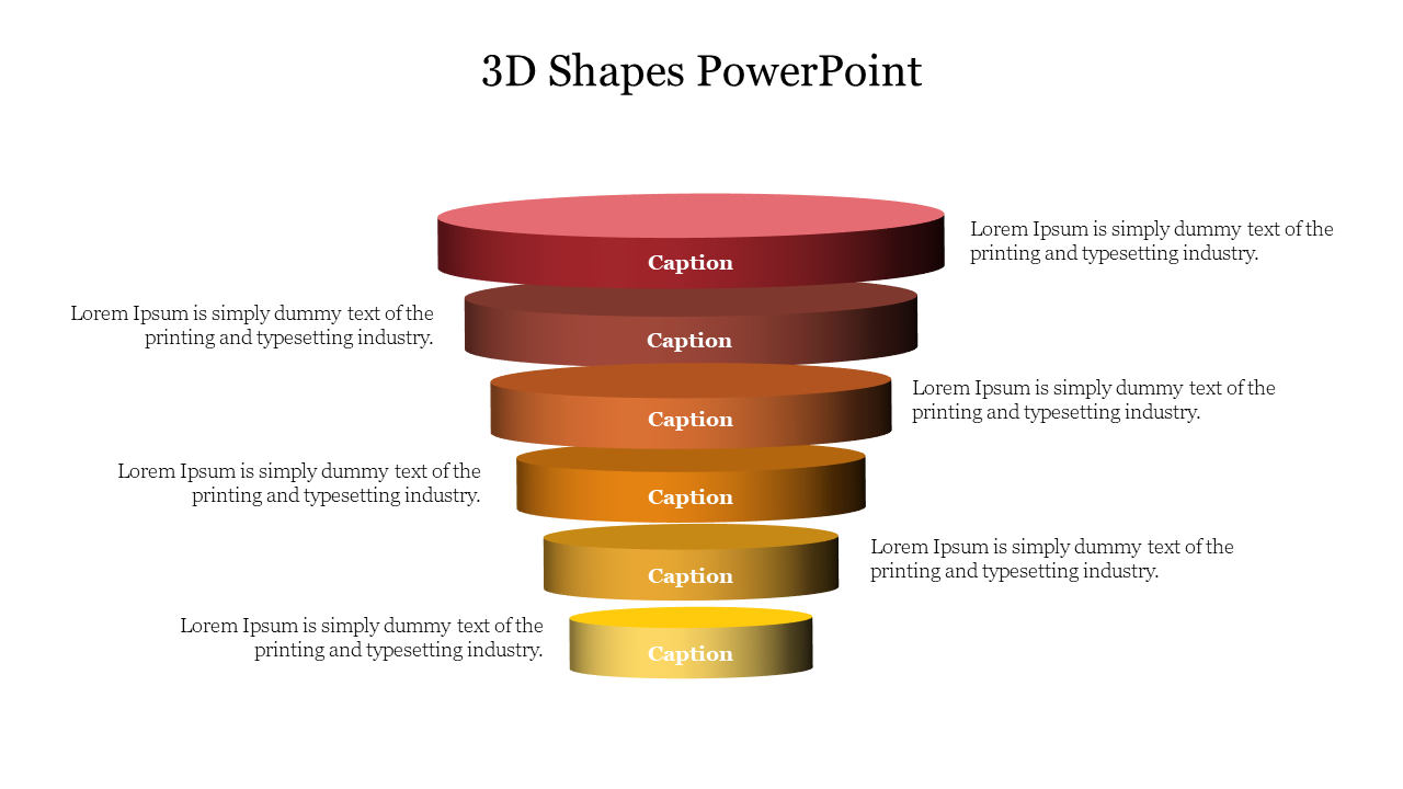 Layered 3D funnel chart with segments in gradient colors, accompanied by placeholder text on the side.