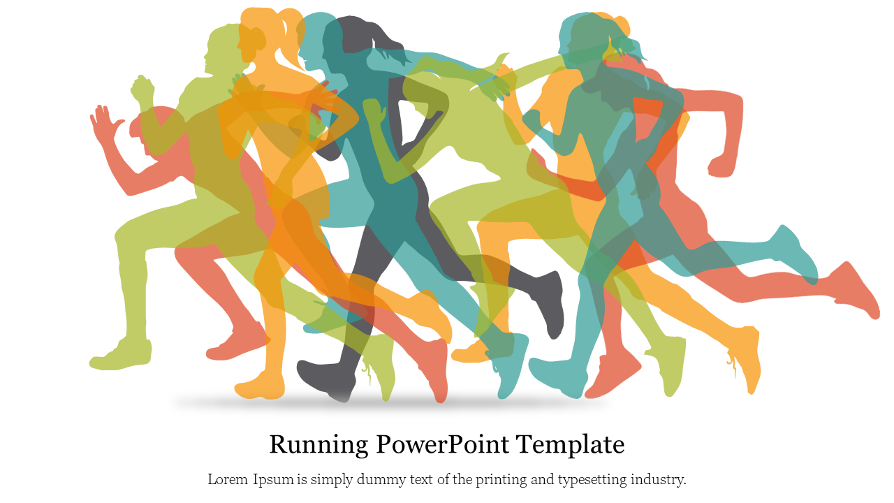 Multiple colorful silhouettes of runners in motion overlapping, creating a dynamic visual effect.