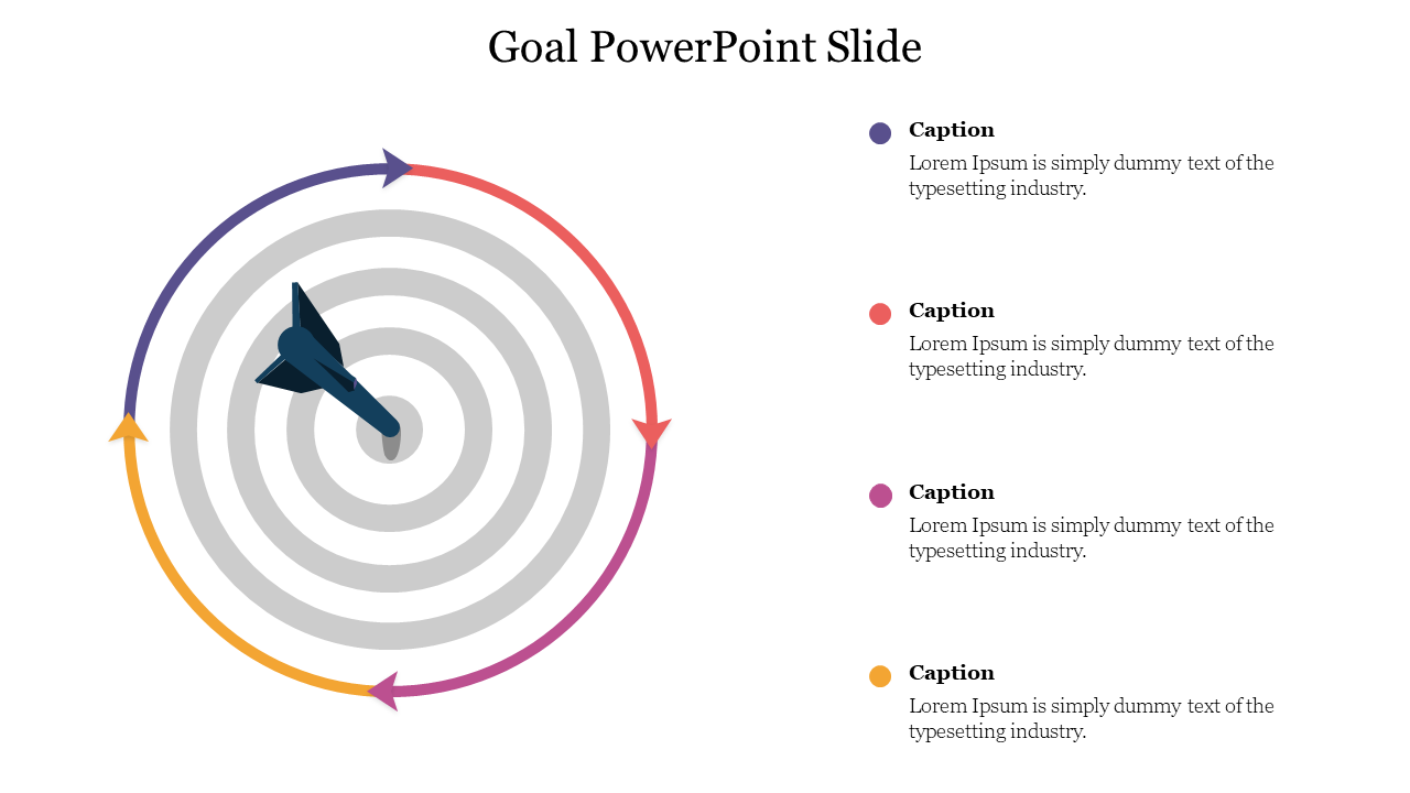 Goal-themed slide featuring a target with concentric circles, a dart, and a circular flow arrow in a white background.