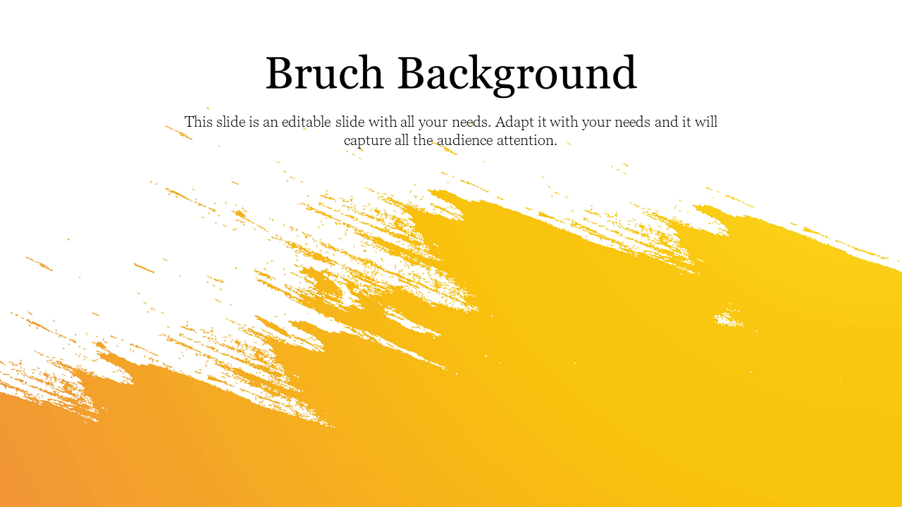 A PowerPoint slide featuring a brushstroke background in yellow with space for text.