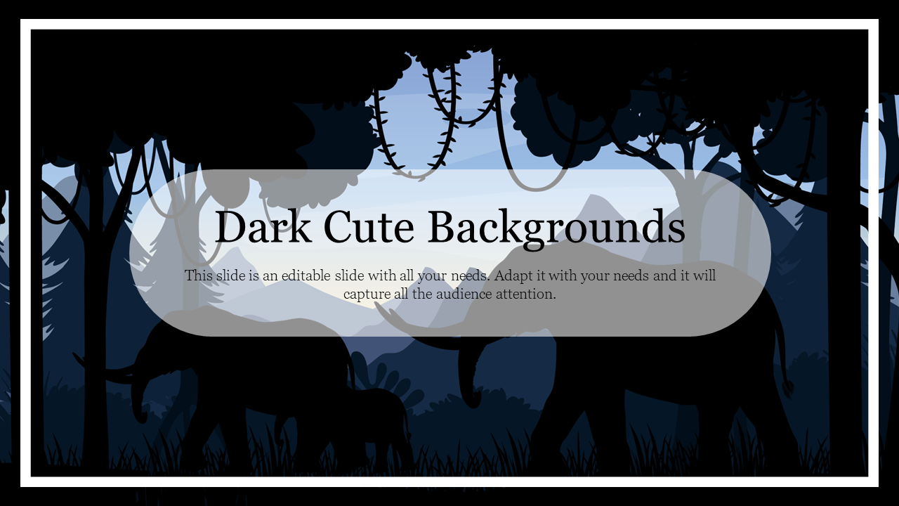 Background slide with silhouetted animals in a dark blue and black forest at dusk, with a white text box in the center.