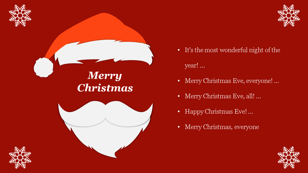 Christmas themed presentation slide featuring a santa hat and festive messages on a red backdrop.