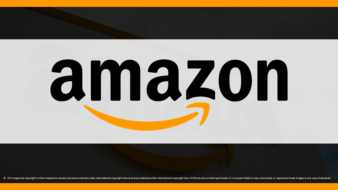 Slide featuring the Amazon logo with its signature arrow on a clean, modern background.