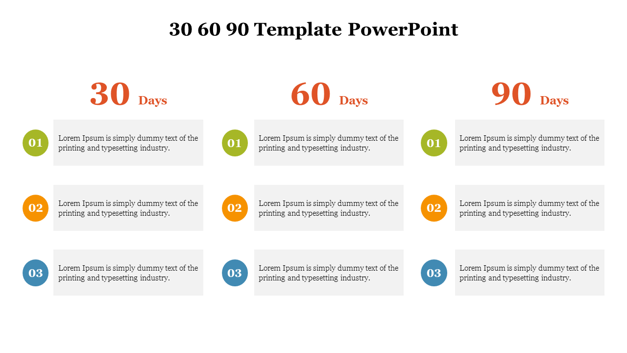 Simple 30 60 90 Template PowerPoint Presentation Slide