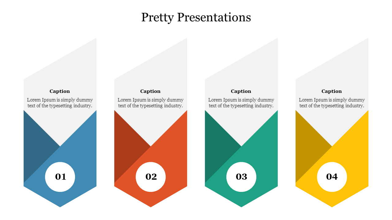 A PowerPoint slide featuring a colorful flowchart with four sections, each numbered 01 to 04 with captions.