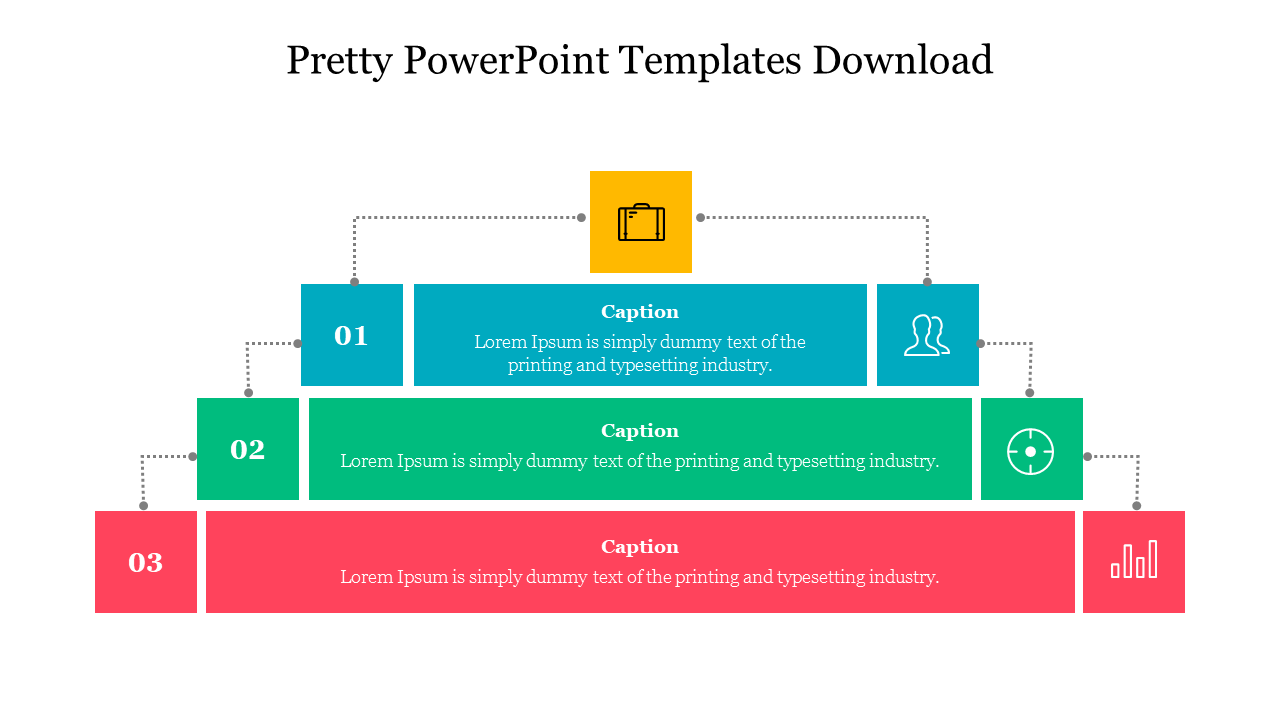 Colorful tiered diagram with blue, green, and red blocks, each containing icons, captions, and numbered labels.