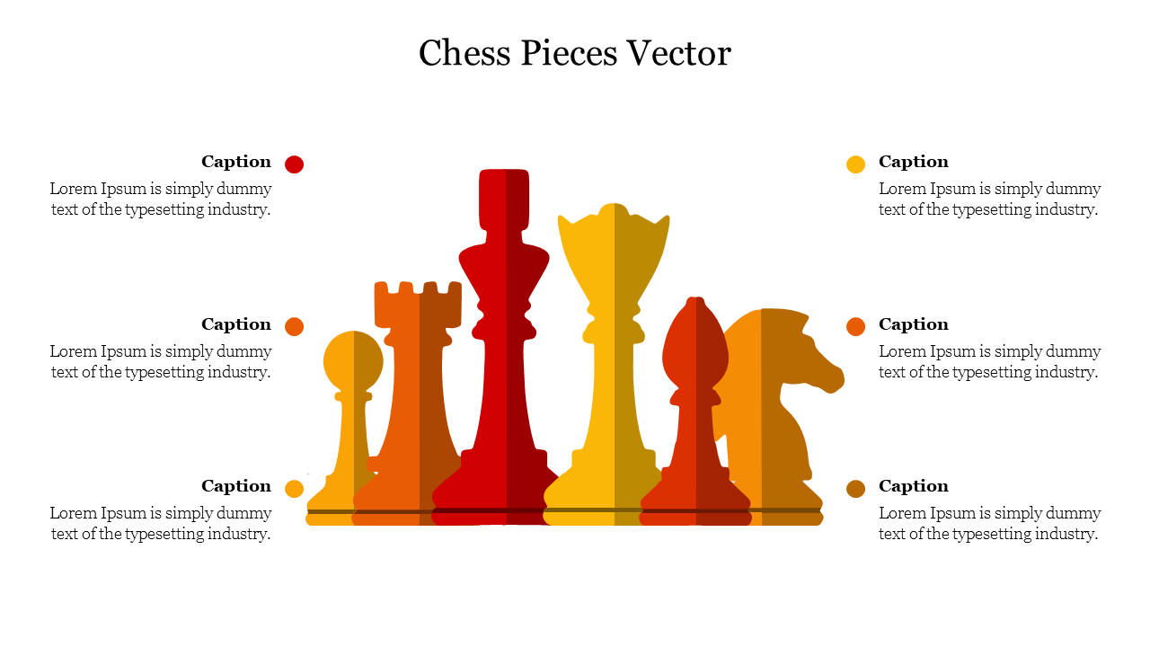 A colorful vector illustration of chess pieces, including a king, queen, rook, bishop, knight, and pawn, with captions.