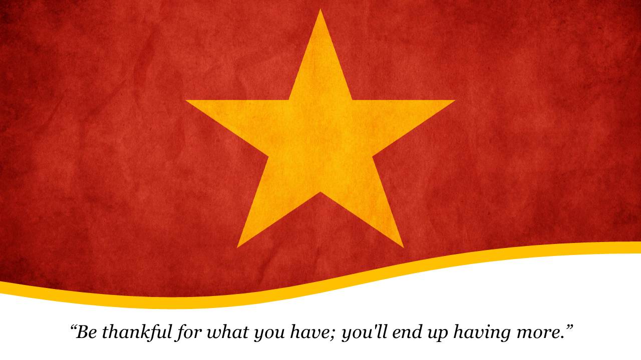 Decorative slide with the Vietnam flag's yellow star on a red background and an inspirational quote below.