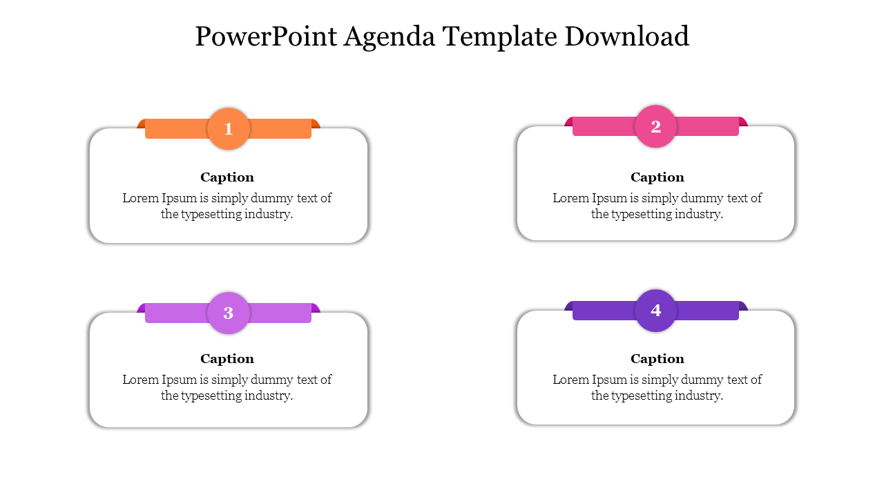 Four text boxes with numbered labels in orange, pink, purple, and blue, arranged in a grid on a white background.