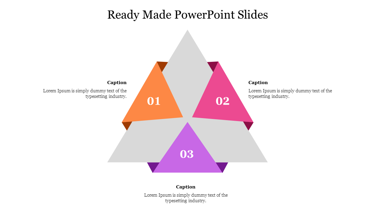 A triangular ready made diagram with three sections, each containing a number and placeholder text.