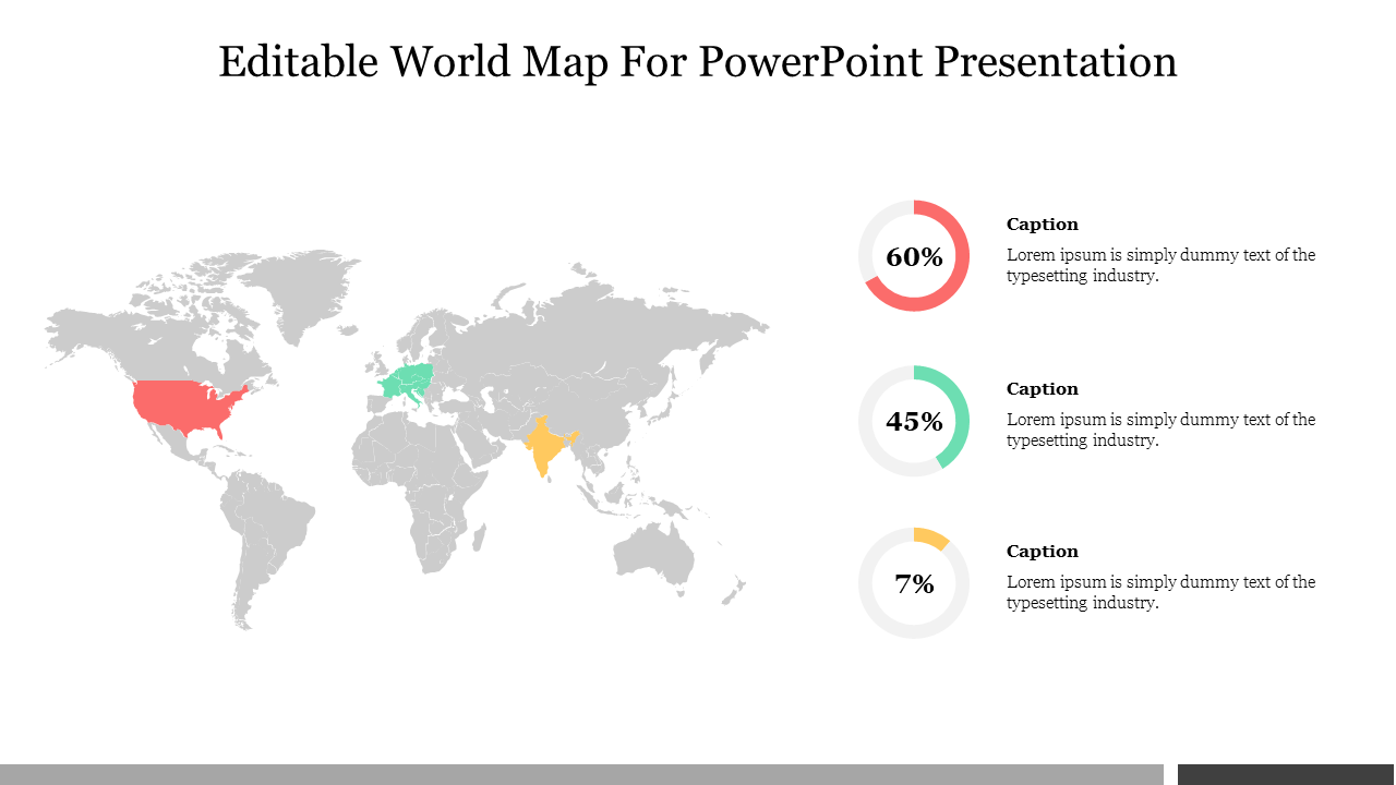 Editable World Map For PowerPoint Presentation Slide