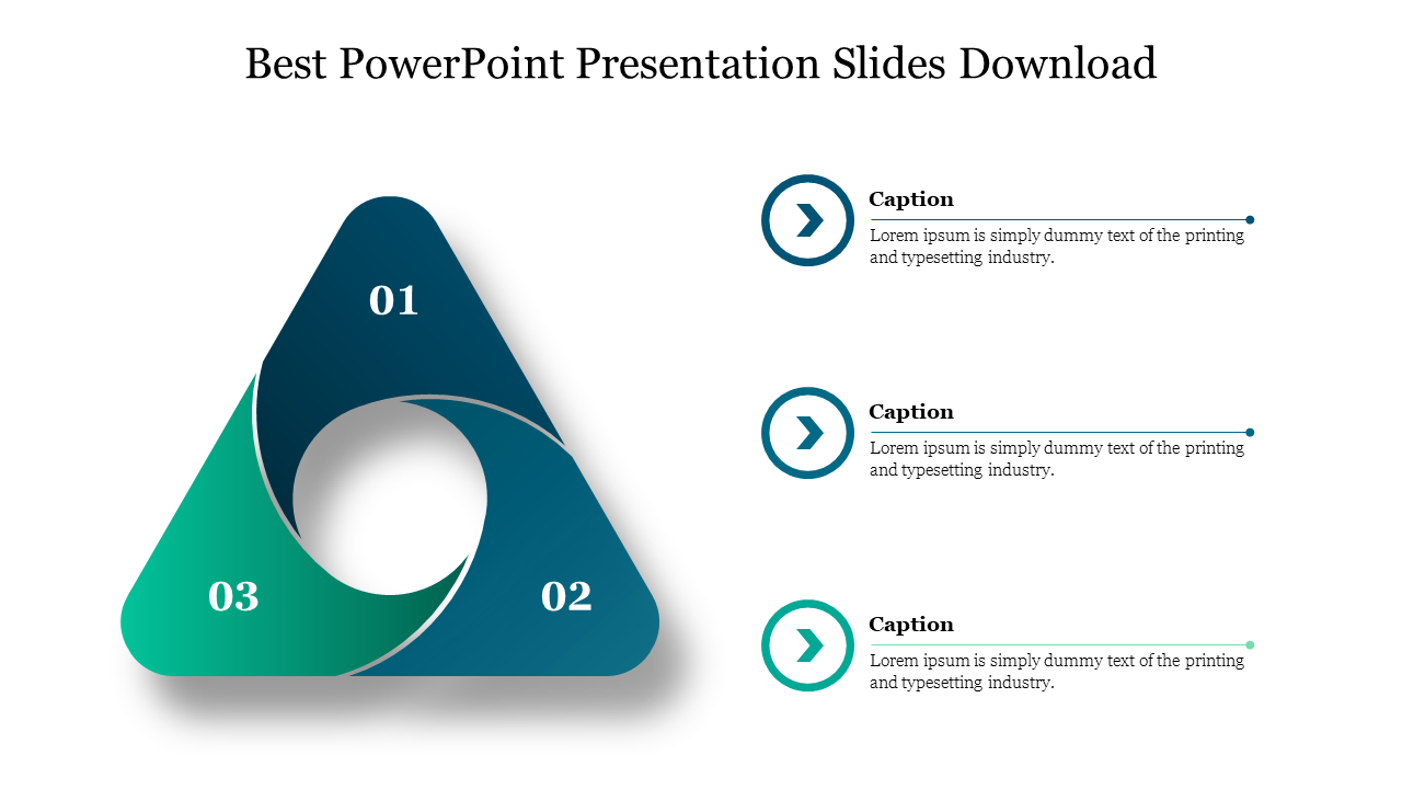 Triangular diagram with three numbered sections in teal and blue tones, paired with captions on a white background.