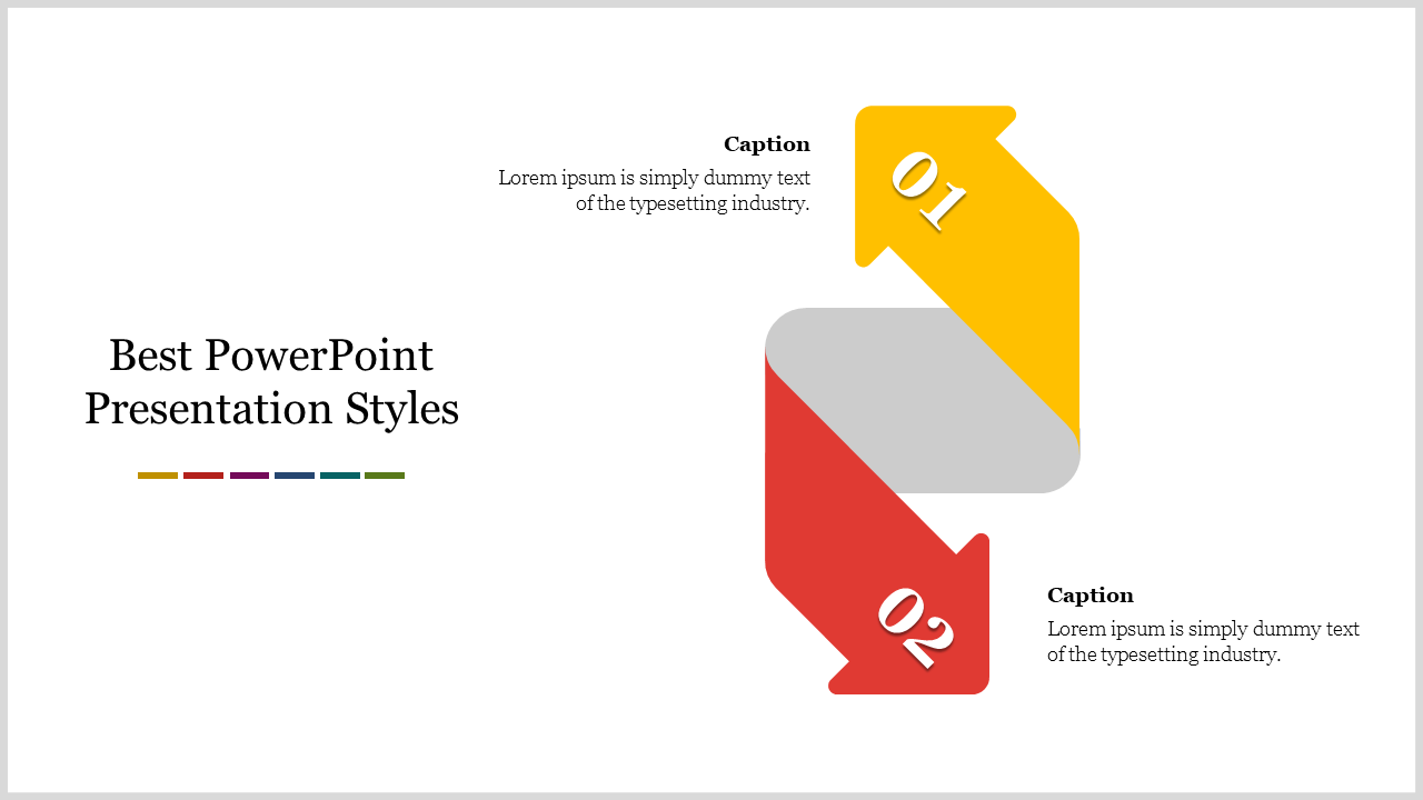 Slide showing a curved arrow with ends in yellow and red, with numbered sections and captions beside each.