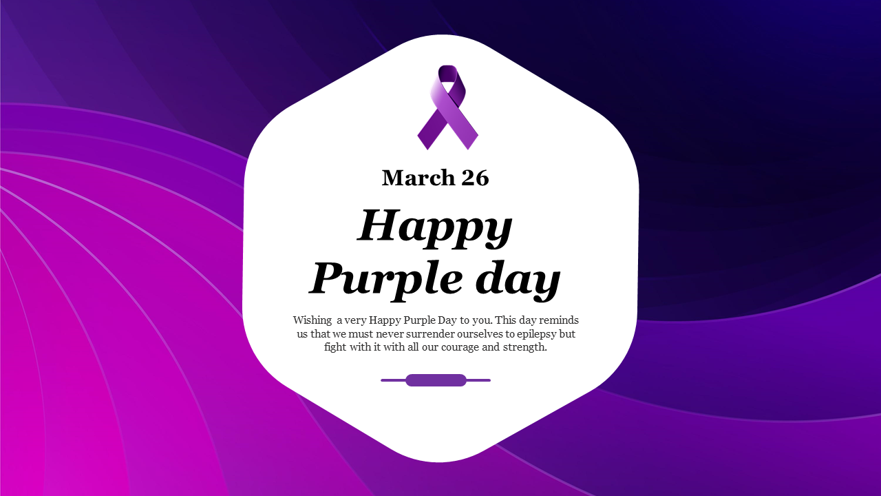 A purple themed PowerPoint slide, with a ribbon and text celebrating epilepsy awareness on March 26.