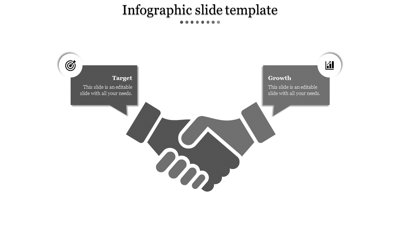 Infographic with a gray handshake icon at the bottom and two rectangular labels extending diagonally.