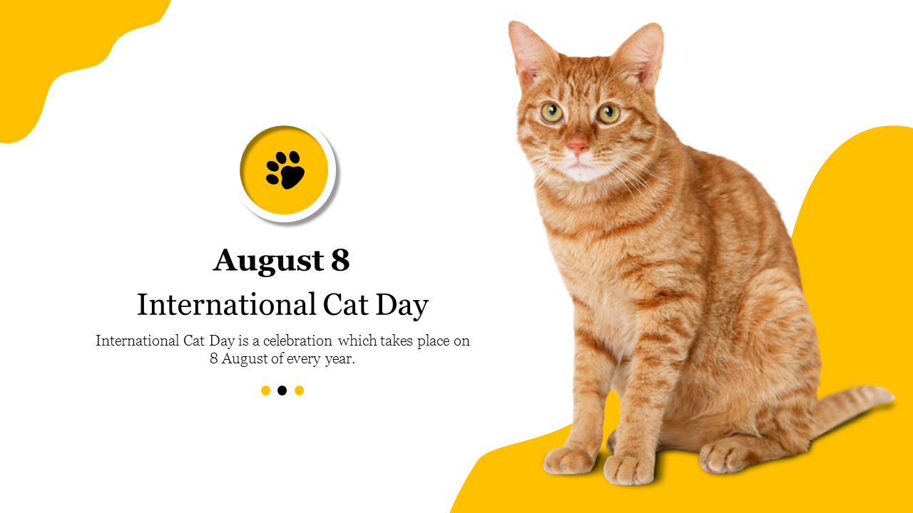 International Cat Day slide featuring an orange tabby cat with August 8 as the celebration date.