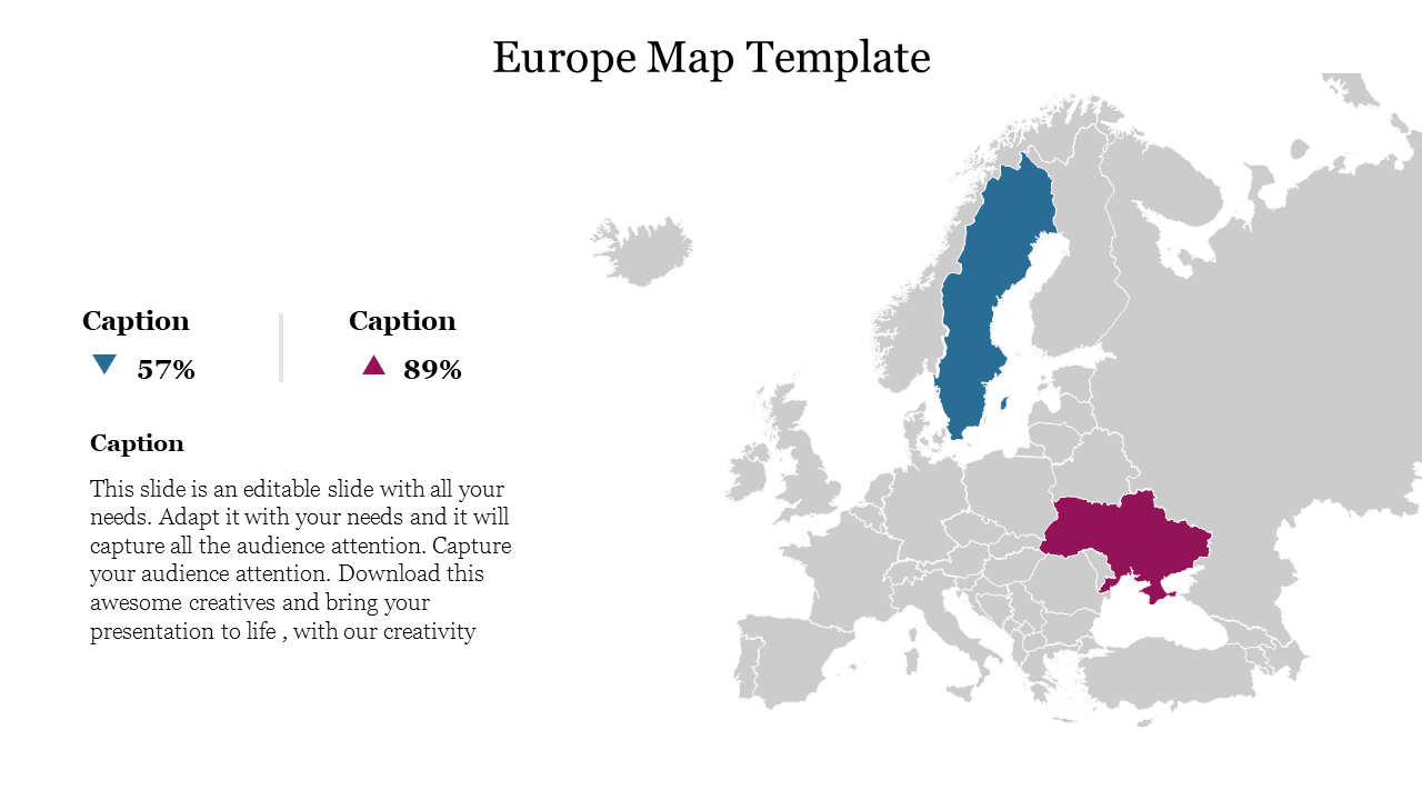 Map of Europe showcasing Sweden and Ukraine with color-coded emphasis and data percentages.