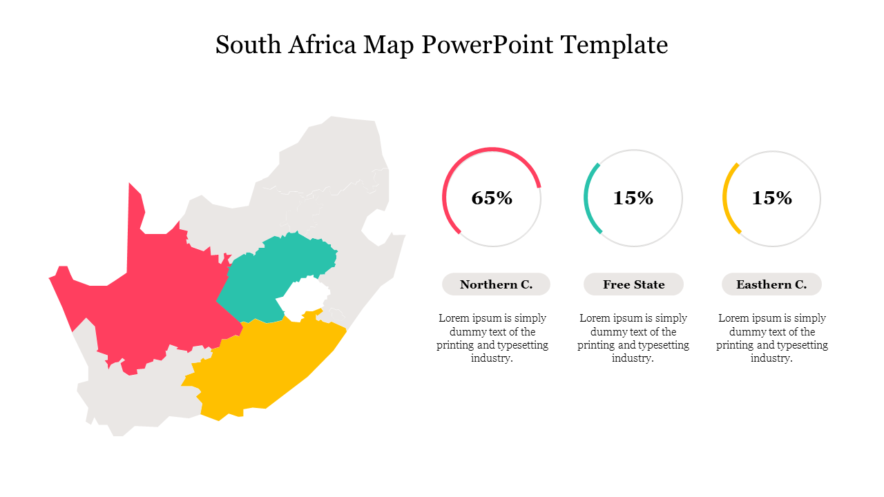 South africa map slide highlighting northern cape, free state, and eastern cape regions, accompanied by percentage data.