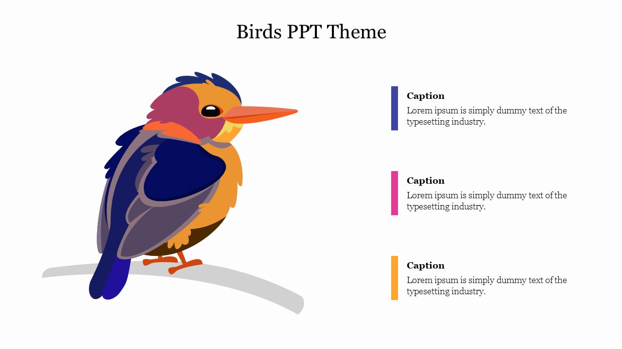 Colorful illustration of an African pygmy kingfisher is featured, along with captions and placeholder text.