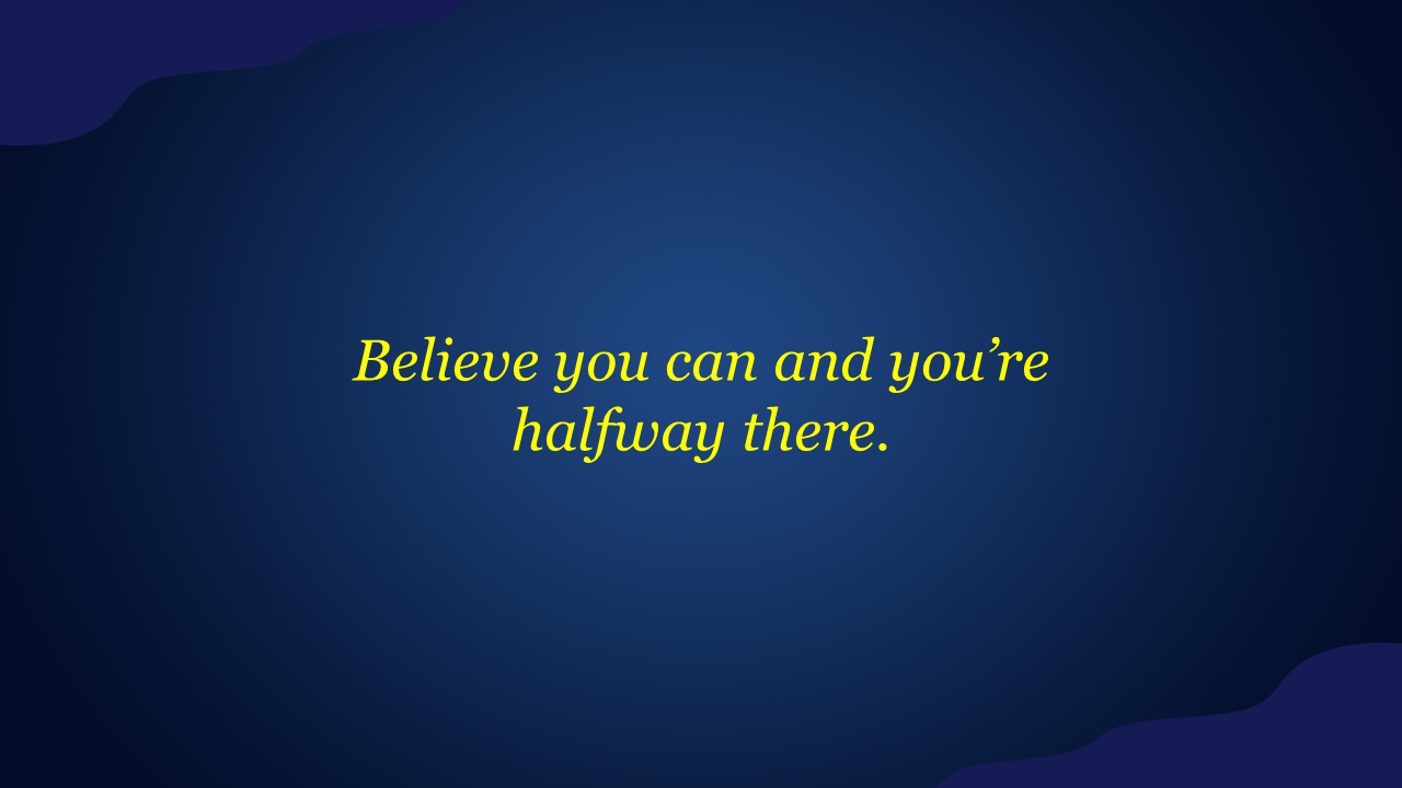 Motivational quote on a gradient dark blue background, in yellow text.