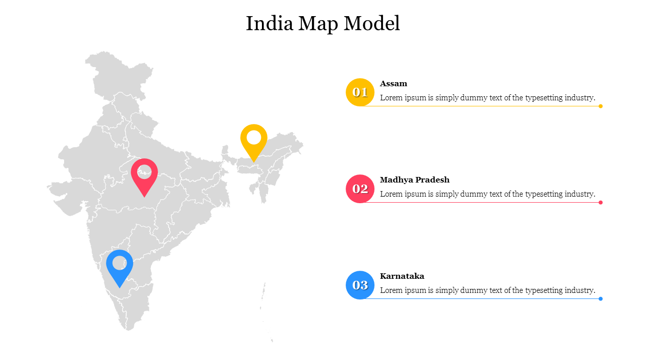 Map of india highlighting assam, madhya pradesh, and karnataka with corresponding labels and icons.