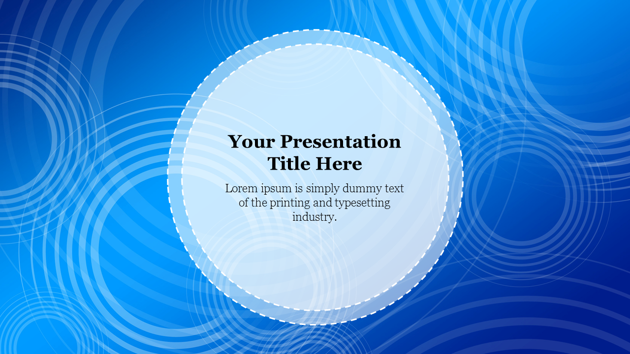 Abstract blue-themed slide design with wavy circular lines and a highlighted white circular text area in the center.