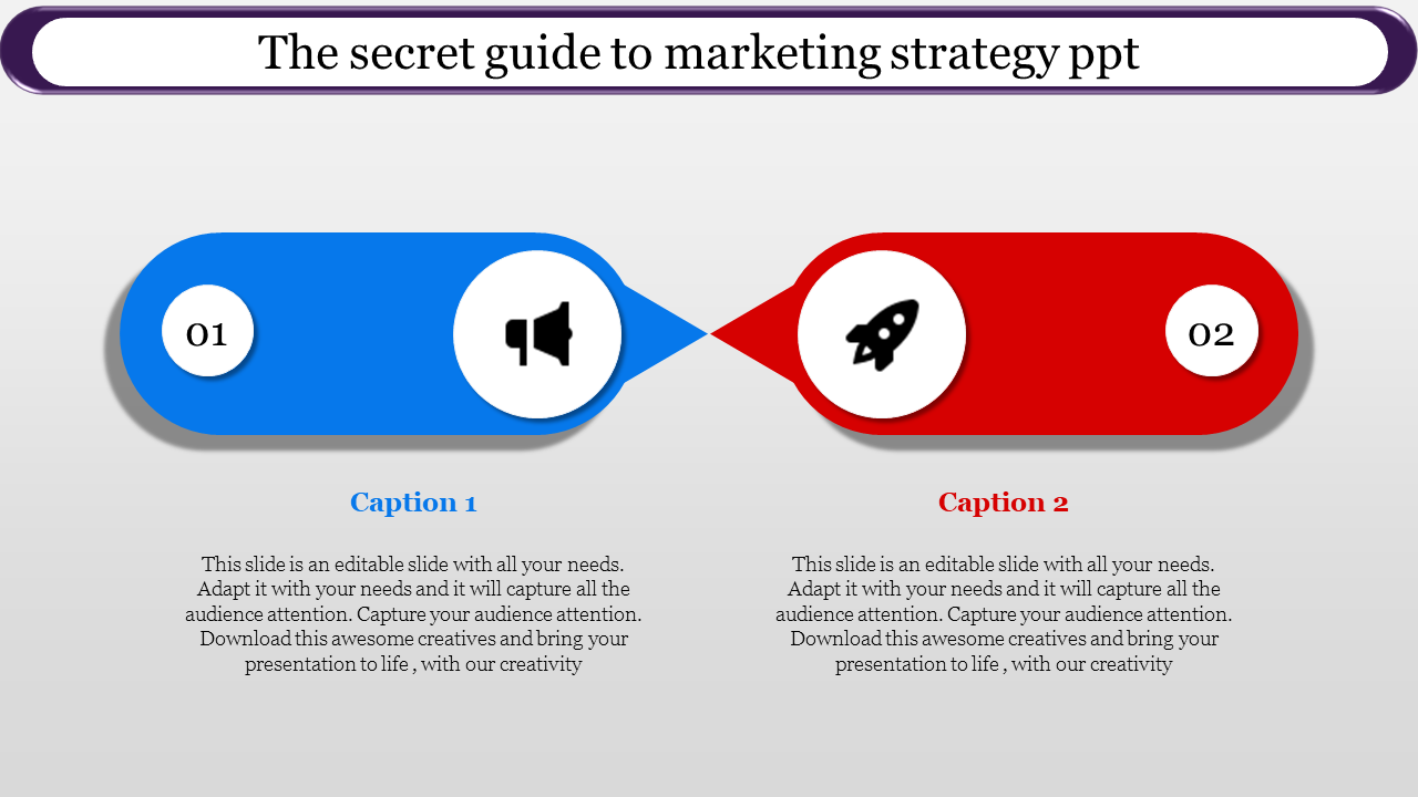 Two part diagram with icons for marketing strategy and captions.