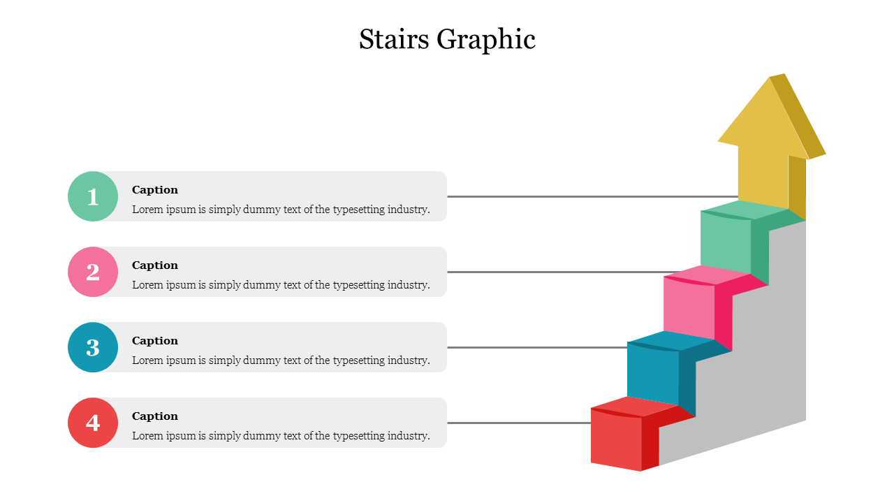 Visual representation of a staircase design with blocks in various colors and space for text captions.