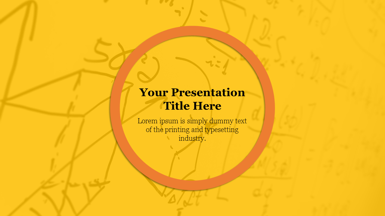 Cool yellow background with faded math equations and a circular placeholder for title and text in the center.