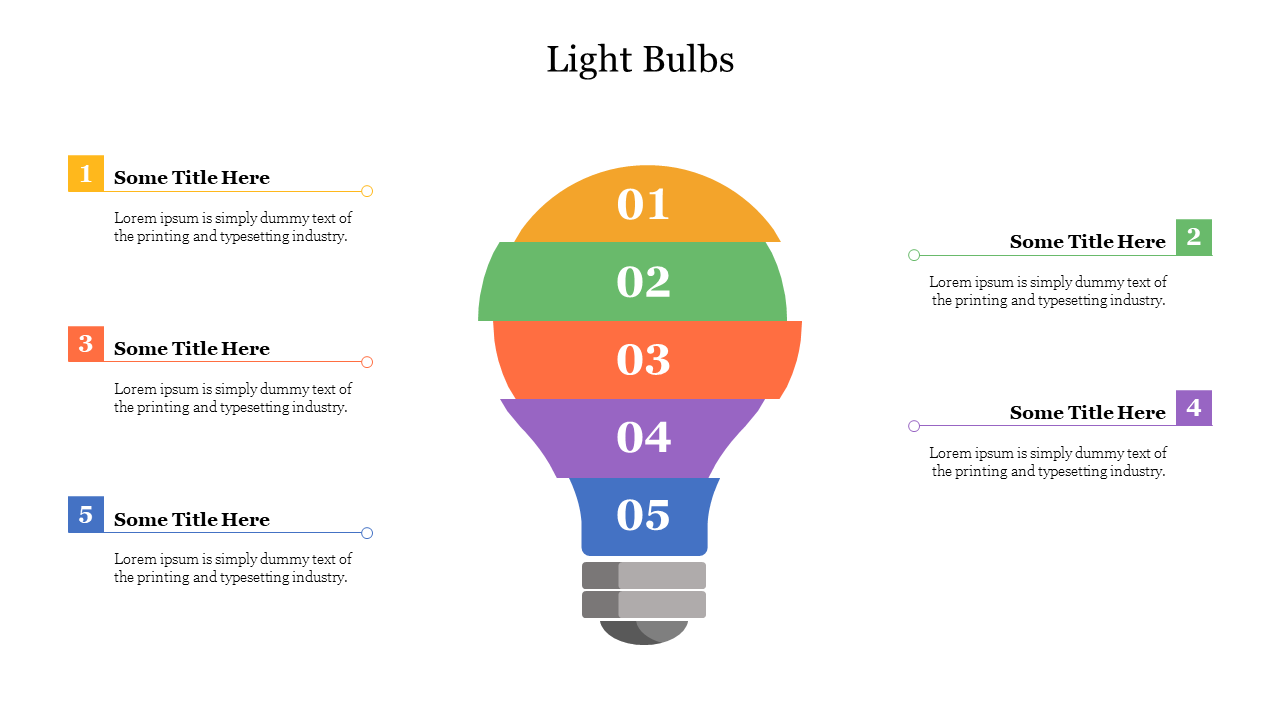 Light bulb infographic with five colorful segments numbered 1 to 5, each connected to a title and description.