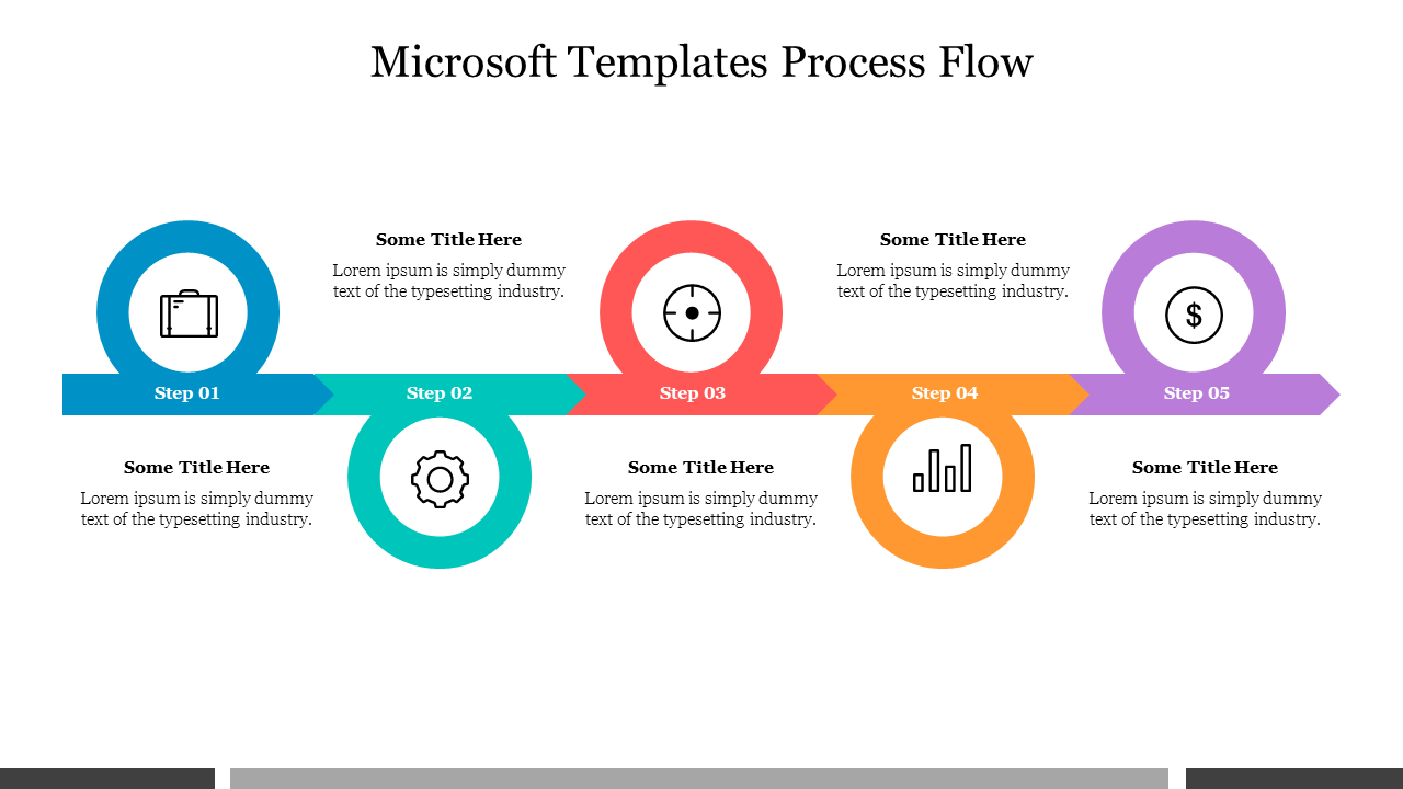 A visually organized process flow diagram showcasing five steps, each represented by a colorful circular icon with text.