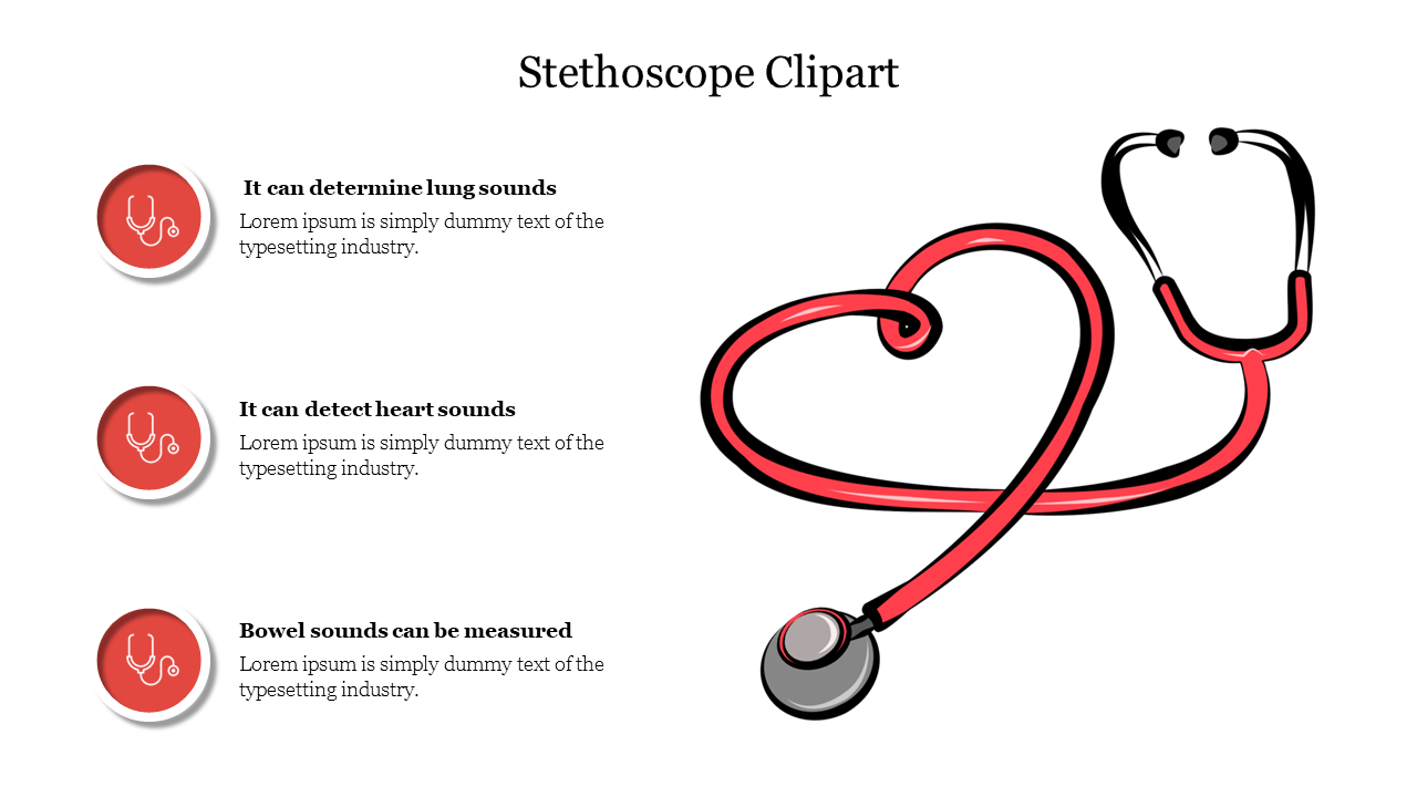 Clipart image of a stethoscope shaped like a heart, representing lung, heart, and bowel sound detection with caption areas.